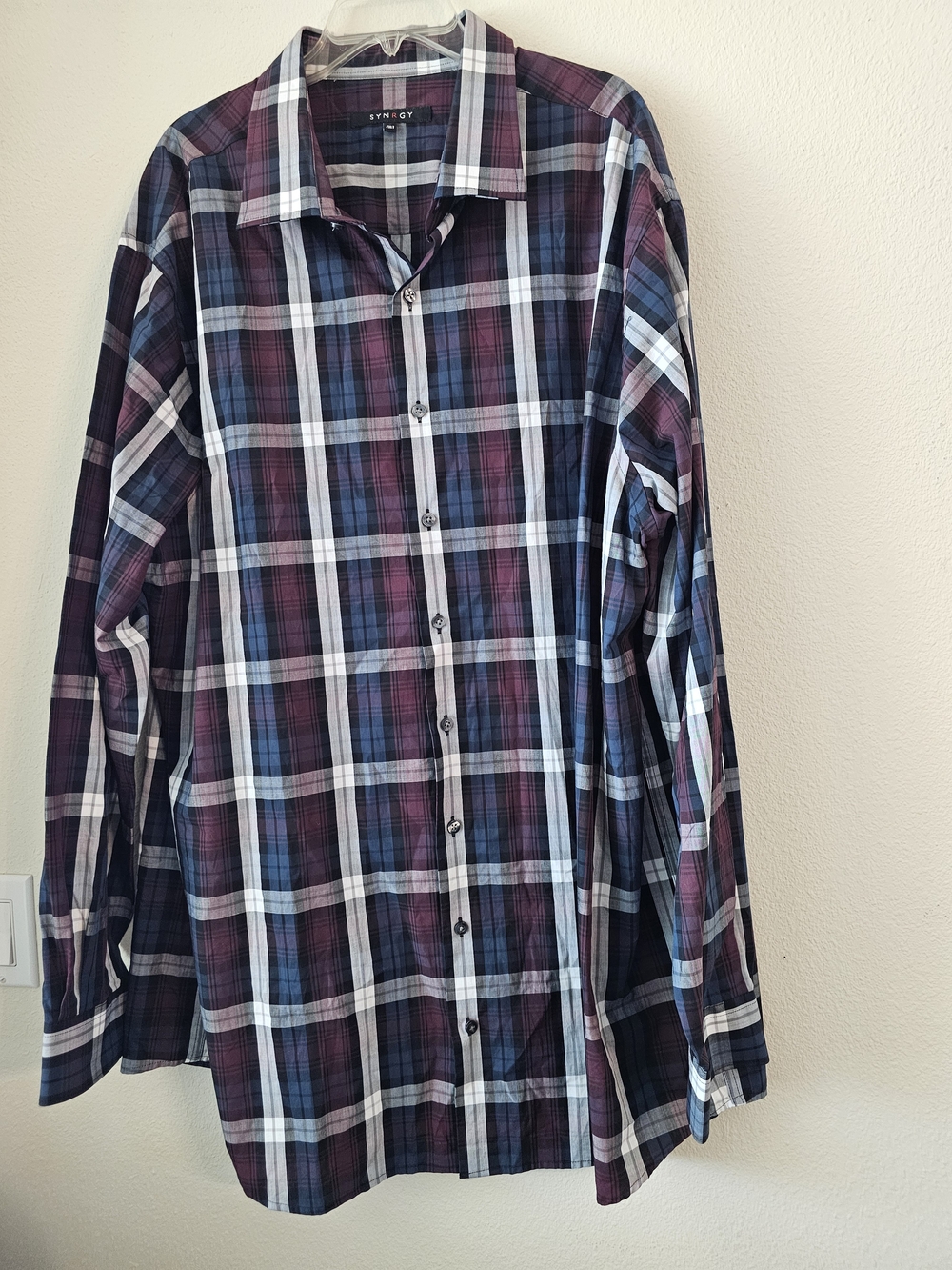 Synrgy Men's Blue & Purple Plaid Casual Button-Down Shirt